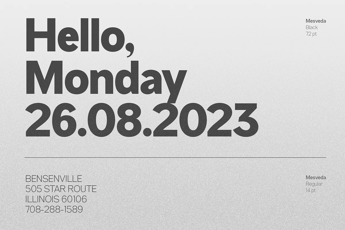 Mesveda font preview — sample text