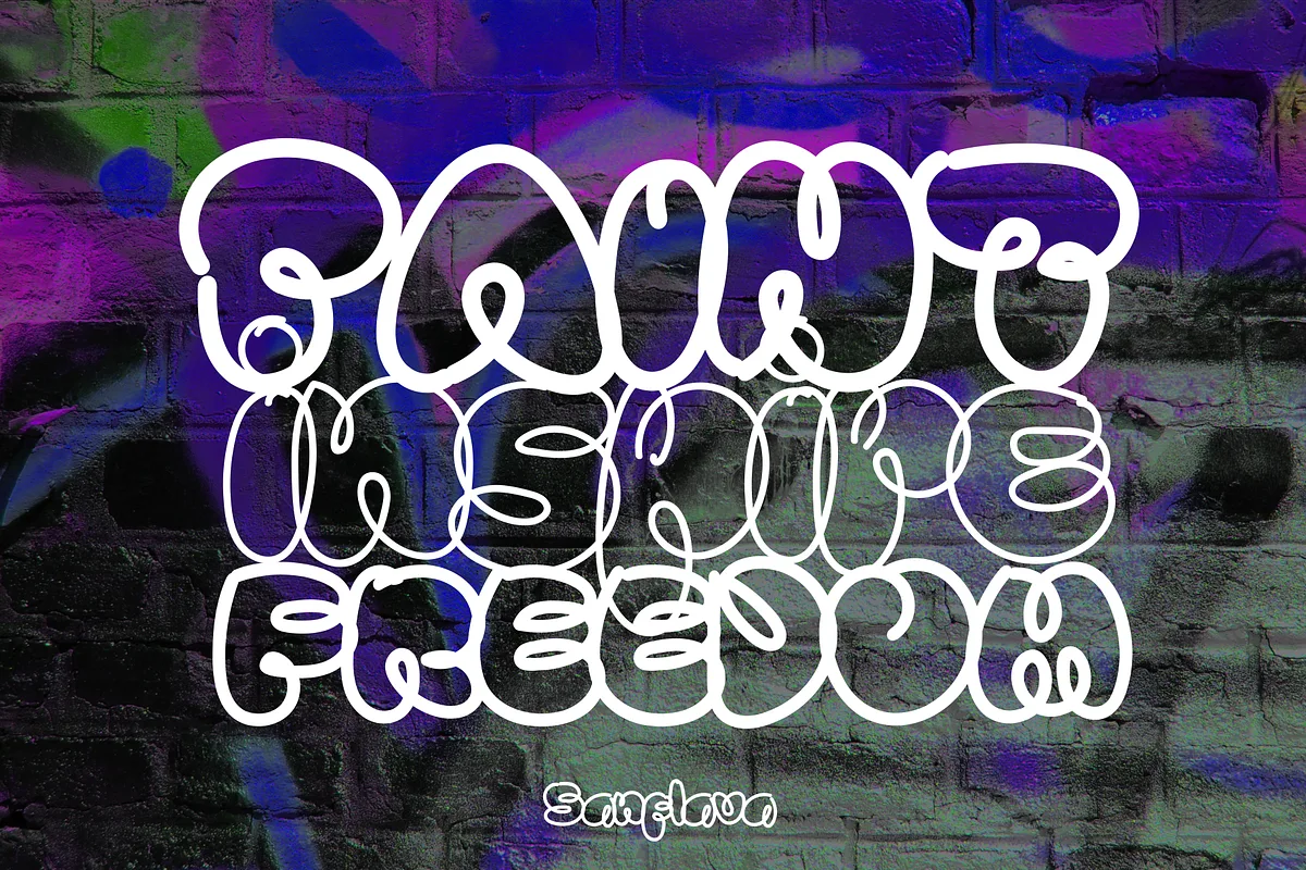 Sanflava font alphabet, numbers and glyphs