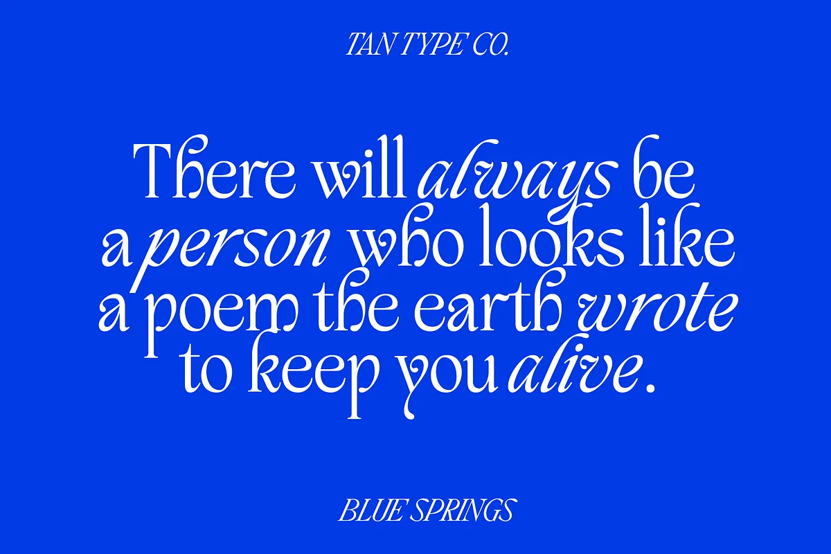TAN – BLUE SPRINGS font alphabet, numbers and glyphs